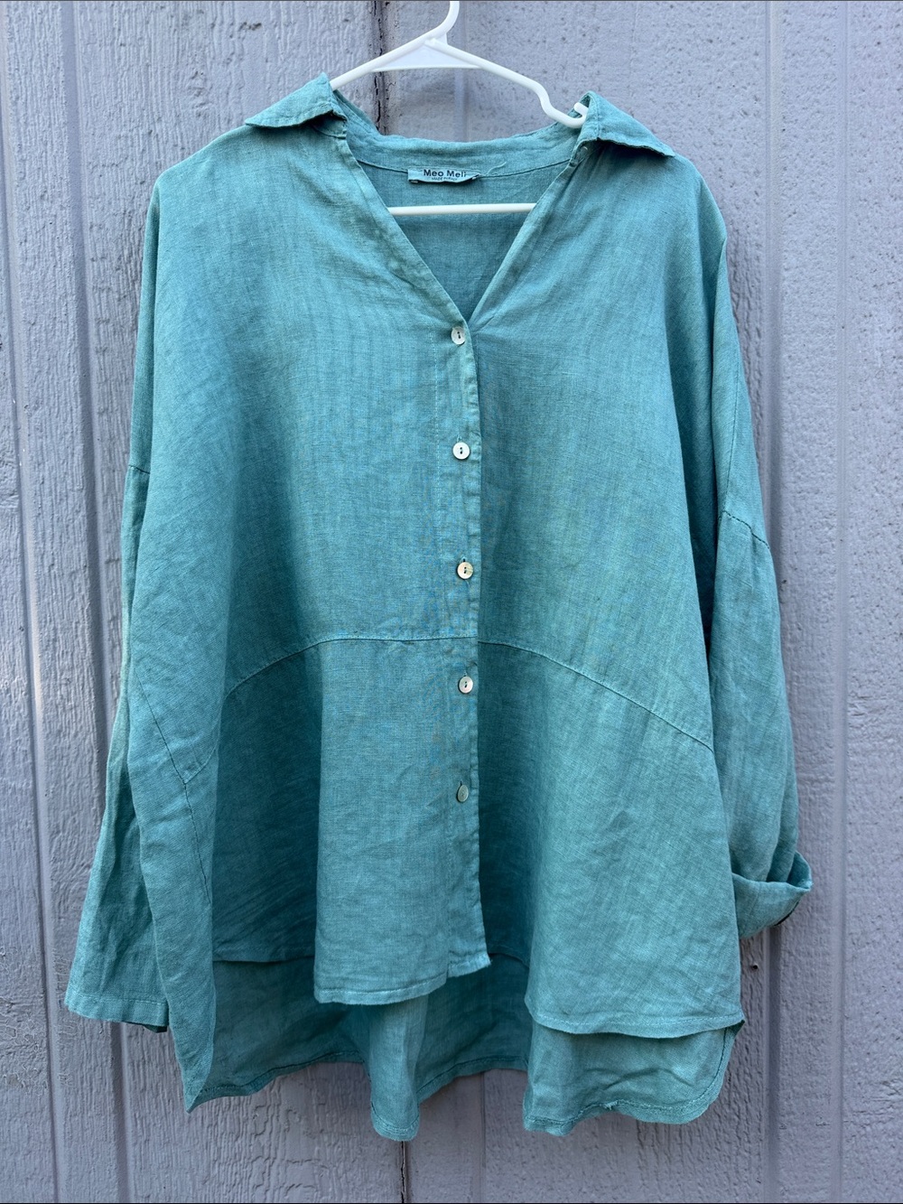 Meo Meli Relaxed Button-Front Italian Linen Top
